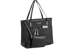 Kasgo Laptop Bag for Women, 15.6 inch Water Resistant Tote Bag Large Handbag Purse Teacher Bag with Luggage Sleeve for Work Travel Shopping Black