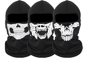 SKHAOVS 3-częściowa maska ducha, czaszka, kominiarka, wielofunkcyjna maska motocyklowa, na całą głowę, narciarska maska na drzemkę, wiatroszczelna, cieplejsza nakrycie głowy do sportów na świeżym