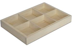 Creative Deco Mała Taca Drewniana na Drobiazgi | 6 Przegródek | 27.5 x 18cm (+/- 0.5cm) | Półka do Organizacji Małych Przedmiotów, Zabawek, Biżuterii | Idealna do Dekoracji i Decoupage'u