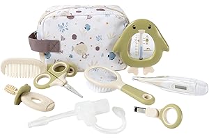 Bebeconfort Essential Set Cura Neonato, Set Toilette Neonato con Termometro, Forbici, Tagliaunghie, Pettine e Spazzola, Aspiratore nasale, idea regalo nascita, custodia inclusa, Under the Sea