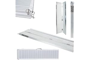 WORHAN Rampe de 1.53m Alu Pliable Valise Aluminium pour Fauteuil Roulant Chargement Scooter Plate-Forme Aluminium Anodisé (153cm Seul pli) 1R5