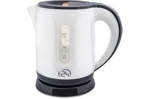 ‎T24 T24 Wasserkocher Klein 0,8L - Kompakt & Leicht, 1100W, BPA-Frei, Trockenlauf- & Überhitzungsschutz, TÜV Rheinland GS Zertifiziert, Ideal für Reisen, Grau-Weiß