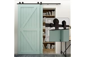 BONIKLUBA 6FT/183CM Herrajes Puertas Correderas Kit de Rieles para Puerta Corredera Doble Bypass Fácil de Instalar, Negro Forma T