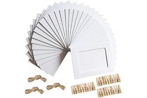 Enenes Marco de fotos Hello-Union Marcos de fotos de papel Kraft 4x6 30 PCS Marcos de fotos de cartón DIY con clips de madera y hilo de yute (blanco)