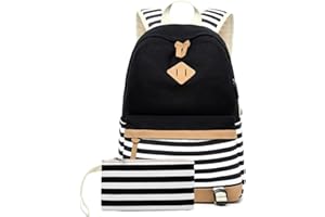 misognare Canvas College Student Bag Laptop USB Backpack High School Rucksack for Men Women (Black)