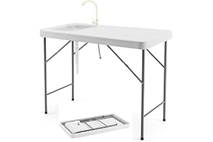 COSTWAY Mesa Plegbale Camping, Mesa Plegable 2 in 1 Multifuncional con Fregadero, Grifo Giratorio 360°,Tubo de Drenaje, Fregadero Camping para Jardín, Picnic 115 x 59 x 93,5 cm, 150 kg (Estilo 3)