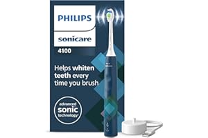 Philips Sonicare 4100, cepillo dental eléctrico, sónico con dos modos, sensor de presión y temporizador, azul Malibú prismático, modelo HX3689/42, Azul
