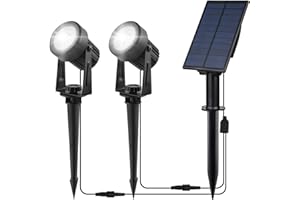 CORESLUX Spot Solaire Exterieur, Blanc Lampe Solaire Jardin IP65 Decorative Puissante Lampe Solaire pour Arrarbres, Chemins, Pelouses(2 Lumières)