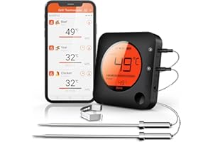 BFOUR Bluetooth Grillthermometer, Digital Funk BBQ Thermometer mit 2 Sonden Fleischthermometer Bratenthermometer 2 Temperaturfühlern mit Alarm Geschenk für Küche,Ofen, Fleisch und Flüssigkeit