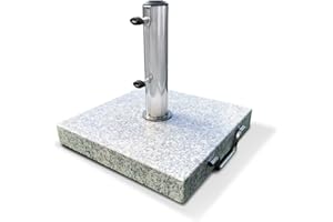 Jati 25kg Granite Parasol Base with Wheels - 32mm / 38mm / 48mm / 52mm Pole Adapters | Tightening Knobs | Handle | Stainless Steel Tube