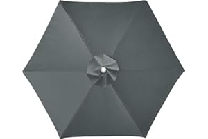 LUSCHEER Replacement Parasol Canopy Waterproof, Parasol Replacement Canopy Cover Patio Umbrella Cloth for 2m 6 Ribs Diameter Large Patio Umbrella Weatherproof UV-Anti, Dark Grey