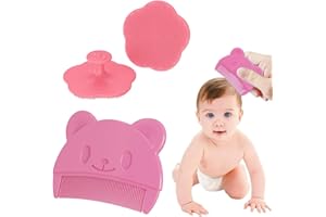 GGUFAY Cepillo de Ducha de Bebé,Cepillo Costra Láctea Bebe,Juego De Cepillo y Peine Para Bebé,Cepillo y peine para la Costra Láctea,Cepillo de Silicona para El Baño Del Bebé(Rosa)