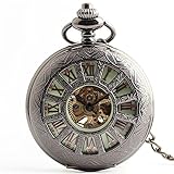 Easy Go Shopping Hollowed Mechanische Taschenuhr Grünes Zifferblatt Retro Taschenuhr Schwarz mit Kette