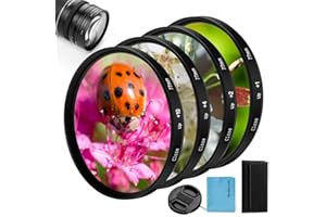 62mm Close-up Filter Kit,Fotover 4 Pieces(+1,+2,+4,+10) Macro Filter Accessory Close-up Lens Filter Kit Set with Lens Filter Pouch for Canon Nikon Sony Pentax Olympus Fuji DSLR Camera+Lens Cap