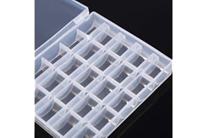SYNYEY Caja transparente de almacenamiento para 25 bobinas, caja de bobinas, 1 caja de plástico para bobinas vacías, organizador de bobinas, organizador de bobinas para máquina de coser, caja de