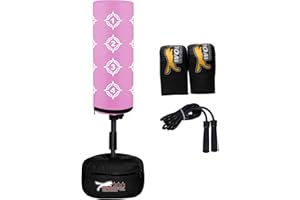 Wolf New Kids Free Stand Bag Boxing Kick Boxing Punch Bag Stand Heavy Martial Arts Bag Mitt Skipping Rope Set UK Made by Wolfx (Pink)