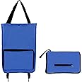 Luabue Collapsible Shopping Trolley on Wheels Foldable Shopping Bag with Wheels Reusable Oxford Cloth Folding Shopping Cart for Women Supermarket Travel Picnic Grocery Vegetables,Blue