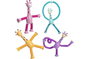 AHLMA 4 Piezas Juguete Telescópico con Ventosa de Jirafa Suction Cup Spinner Toys Pop Tubes Juguetes Juguetes Educativos Adecuado para Niños y Adultos con Autismo para Aliviar el Estrés la Ansiedad
