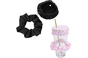 HETING-YQ 2 Stück Haarband für Getränkeabdeckung Anti-Spike Drink Covers Scrunchie Wiederverwendbare Cup Cover für Die Meisten Tassen Gläser in Bar Party (Black+Pink)
