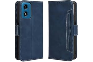 GOKEN Skórzane etui folio do Motorola Moto G24 / Moto G04, magnetyczne zamknięcie, pełna ochrona, portfel w stylu książki, etui z klapką z podpórką i przegródkami na karty, etui PU/TPU, niebieskie