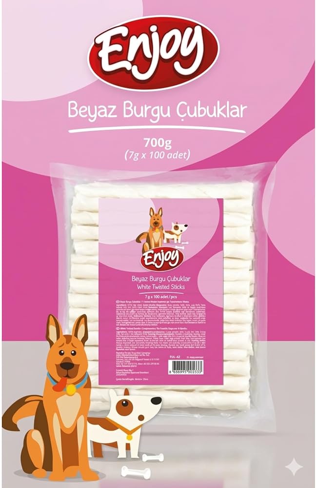 Enjoy Beyaz Burgu Çubuklar Köpek Kemiği 700 Gram (7 Gram x 100 Adet)
