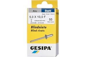 GESIPA Blindniete Mini-Pack 50 Stück (Alu/Stahl 5x10, Nietschaft-ø 5 mm, Scherkraft 2000 N, Zugkraft 2800 N, Flachrundkopf) 1433537