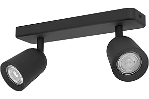 Eglo Camaldoli - Lampada da soffitto a 2 luci, faretto con 3 faretti flessibili, plafoniera in acciaio color nero, attacco GU10
