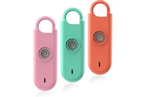 Fauxomor Alarma Personal para Mujeres, Pack de 3 de 140 dB Llavero Autodefensa Personal con Luz Estroboscópica e Aviso de Batería Baja, Regalo para Niños y Personas Mayores(Rosa+Verde+Naranja)