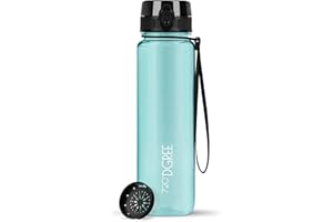 720°DGREE Butelka do picia 1l "uberBottle" crystalClear +Sitko - Bez BPA - Butelka na wodę na uczelnię, pracę, fitness, rower, na zewnątrz - Butelka sportowa z Tritan - Lekka, odporna na wstrząsy