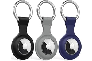 3 Piezas Meliya Funda Protectora Ligera Silicona Suave con Llavero para Localizador Apple Airtags,Funda Anti-Perdida Anti-Rasguños para AirTag(No Incluye AirTags)(Negro/Azul/Gris)