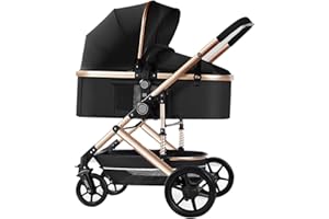 K IKIDO Poussette pliable, standard, avec ceinture de sécurité à 5 points, capacité de charge de 53 kg, grandes roues (noir)