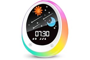 FIVEHOME Kids Alarm Clock, Children's Sleep Training Clock with Sun & Moon,Sleep Sound Machine, Night Lights and Timer, Teach Kids When fine to Wake Up & Sleep