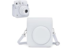 Rieibi Tasche für Mini 12 – PU Leder Schutzhülle für Mini 12 Sofortbildkamera mit verstellbarem Schultergurt – Weiß