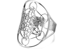 UNIFT Cubo de Metatron Anillo para Hombres Mujeres Acero Inoxidable Misteriosa Geometría Sagrada Arcángel Magia Hexagrama Anillo Yoga Símbolos Espirituales Talismán Joyería