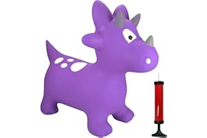 Happy Hopperz Inflatable Bouncy Animal with Grippable Ears/Horns, Easy to Clean Space Hopper for Indoor and Outdoor Play, Bouncing Toy, Pump Included, 12 Months-5 Years, Purple Baby Dino