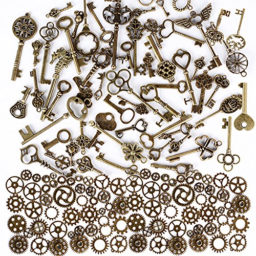 100g Steampunk Engranajes + 69pcs Llaves Antiguas Colgantes Vintage Joyas Varios Tamaños para Manualidades, Proyectos de Scrap, Adornos, DIY