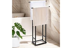 AIQII Towel Rail Standing Towel Stand Freestanding Black Towel Holder No Drilling Bath Towel Rail Holder for Decorative Bathroom, Living Room, Kitchen