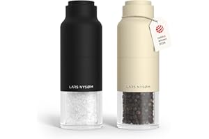 ‎LARS NYSØM LARS NYSØM Zestaw młynków do soli i pieprzu ze stali nierdzewnej z regulowanym mechanizmem mielącym I Zestaw młynków w butelce (Black/Beige)