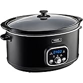Cooks Professional Digital Slow Cooker 6.5 Litre with Glass Lid, Cool Touch Handles, Dishwasher Safe Bowl, 2 Heat Settings & 