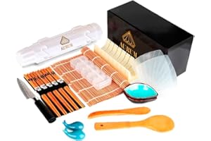 AURUM GOURMET TOOLS Aurum® Vajillas Completas Kit Sushi, Arrocera Deluxe Japonesa, Alga Nori, Vinagre de Arroz, Esterilla y Regalos para la Casa