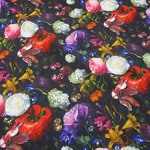 Stoff Meterware Baumwolle schwarz bunt Blumen alte Meister Blüten Digitaldruck Fotodruck