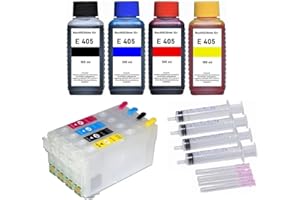 Inkpro Nachfüllbare Druckerpatronen 405 XL mit Auto-Reset-Chips + 4 x 100 ml Tinte für Workforce WF-7310, WF-7830, WF-7835, WF-7840, Pro WF-3820, WF-3825, WF-4820, WF-4825, WF-4830