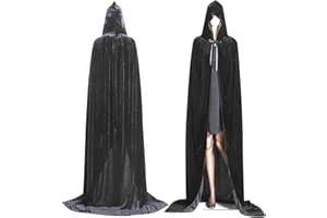 cykapu Halloween Cloak, Full Length Unisex Hooded Cape Grim Reaper Costume with Velvet, Fancy Long Cape Apparel for Christmas, Cosplay, Vampire Party, Masquerade