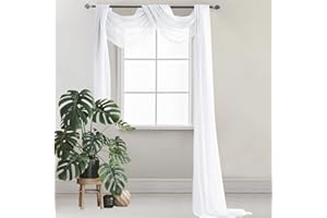 JTOOYS Querbehang Freihanddeko Weiß Vorhang für Hochzeit - 130 x 550cm Transparente Gardinen Schals Voile Vorhang Hochzeitsbogen Wandbehang Dekoration für Wohnzimmer Hochzeitsfeier Zeremonie Bühnendekoration