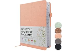 WWYSSZ Carnet Mot de Passe Répertoire Alphabétique de A à Z, Carnets de Notes pour Mots de Passe Internet, Organisateur D'adresses en Cuir, pour la Gestion des Mots de Passe, 19 X 13 cm, Rose