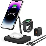 Boaraino Caricatore Wireless Magnetica, 3 in 1 Stazione di Ricarica Wireless Compatibile con iPhone 15/14/13/12 Series, Apple