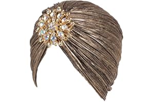 EORUBE Damen Turban Hut mit Kristall Brosche Exotisch Indischer Turban Hut 1920s Damen Fasching Kostüm Accessoires