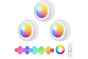 Vicloon LED Spots Zasilane bateryjnie z pilotem, 3 sztuki Oświetlenie szafki LED RGB 16 kolorów, ściemniane, z magnesem/klejem do sypialni, szaf, szafek, kuchni