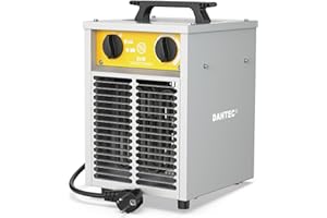 DAHTEC Industriel Chauffage électrique 3000W Renforcé - Carcasse Acier - Portatifs pour Chantiers - Chauffage Soufflant - Thermostat & Inclinaison 3.5° - Idéal Chantier/Garage/Serre Agricole