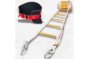 EVEREST'S TOYS Fire Escape Ladder 4 Story Homes | Adult Ladder 32ft (10m) with Safety Belt & Carabiners | Emergency Escape from Fourth Floor Balcony – Strong Hooks, Foldable Design, Home Use Rescue Compact kit